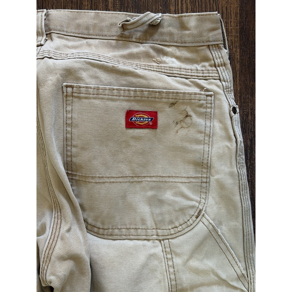 Men's Dickies Pants Beige Solid 32 Workwear Street Skate Thrashed Paint Duck